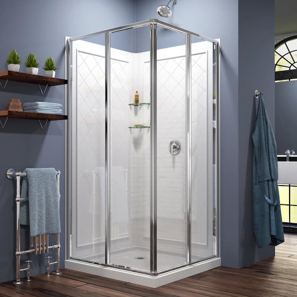 DreamLine Cornerview 36 in. x 76 in. Framed Corner Sliding Shower Enclosure in Chrome with Acrylic Base and Back Walls Kit