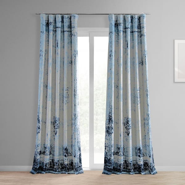 Exclusive Fabrics & Furnishings Raindrops Blue Printed Linen Textured ...