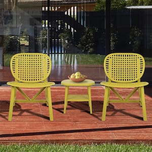 Yellow 3-Piece PP Plastic Outdoor Bistro Set, All Weather Patio Table Chair Set, Conversation Set with Widened Seat