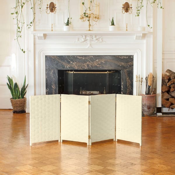 Oriental Furniture 2 ft. Short Woven Fiber Folding Screen - 4 Panel - Cream  SS2FIBER-CRM-4P - The Home Depot