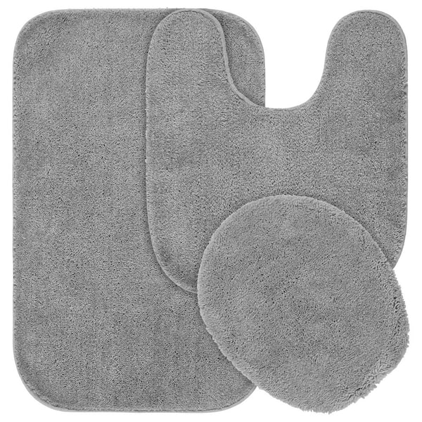 Garland Rug Traditional Platinum Gray 21 in. x 34 in. Washable Bathroom 3 Piece Rug Set