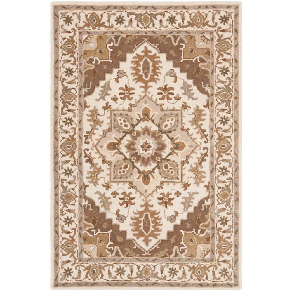 Handmade Beige and Sage Wool Tufted Round Rug
