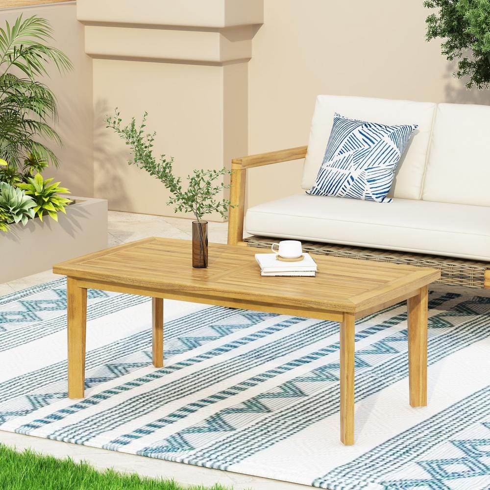 43.25 in. x 23.50 in. Teak Finish Outdoor Acacia Wood Rectangular Coffee Ta