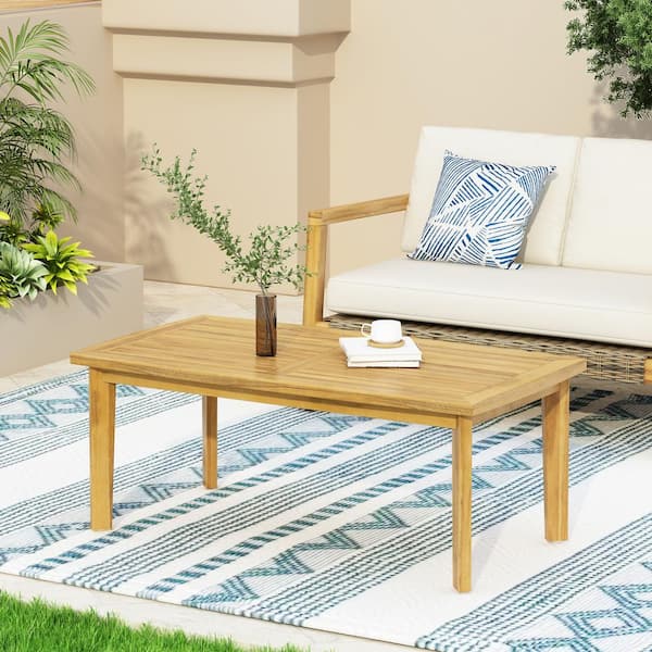 Unbranded 43.25 in. x 23.50 in. Teak Finish Outdoor Acacia Wood Rectangular Coffee Table for Patios, Backyards, Porches