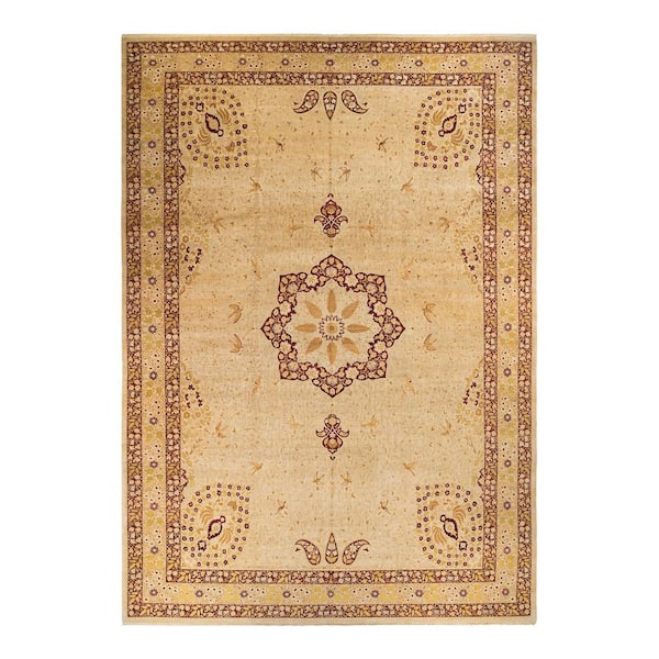 Mogul Ivory 12 ft. x 18 ft. Oriental Wool Indoor Area Rug