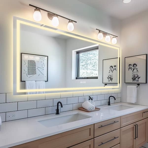 DurX-litecrete 36 in W. x 72 in H Rectangular Frameless Wall Mount 3-Colors Dimmable Anti-fog LED Bathroom Vanity Mirror with Memory