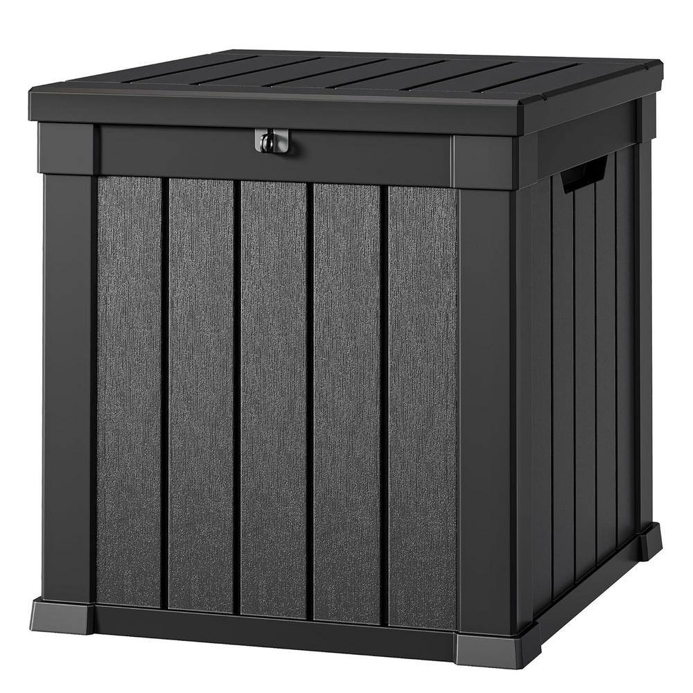 51 Gal. Black Weather Resistant Resin Deck Box with Lockable Lid and Side H