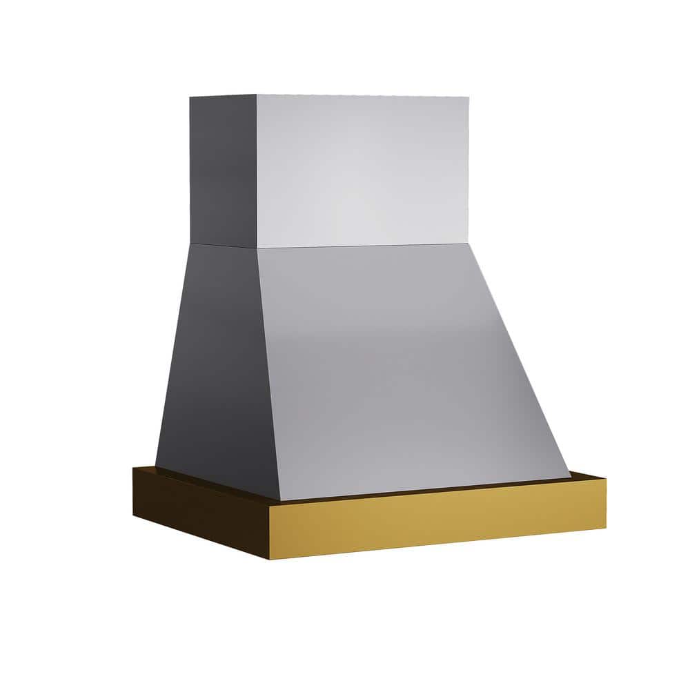 30-Inch Stainless Steel Wall Mounted Range Hood with Gold Trim