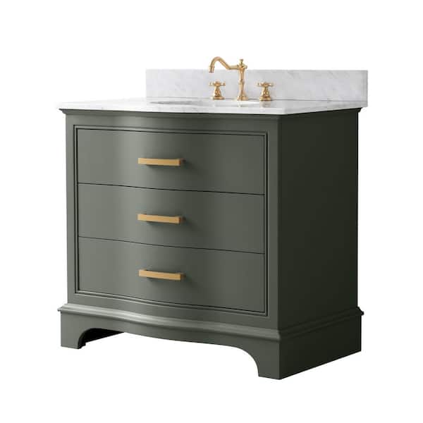 Monroe 36 in. W x 22 in. D Bath Vanity in Vintage Green with Natural Marble Vanity Top in Carrara White with White Sink