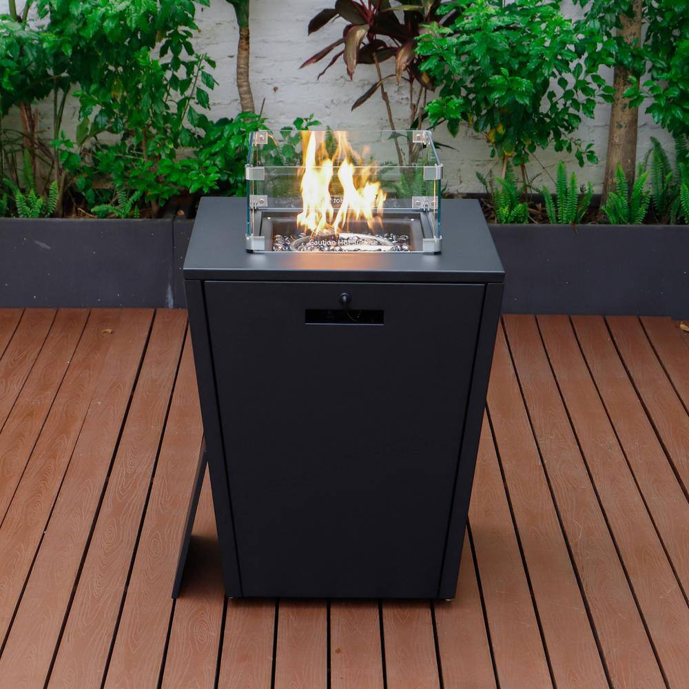 Marlin Black Aluminum Chaise Lounge Chairs with Fire Pit Table Set
