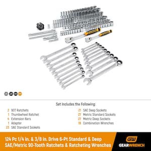 1/4 in. and 3/8 in. Drive 6-Point Standard/Deep SAE/MM 90-Tooth Mechanics Tool Set with Ratcheting Wrenches (124-Piece)
