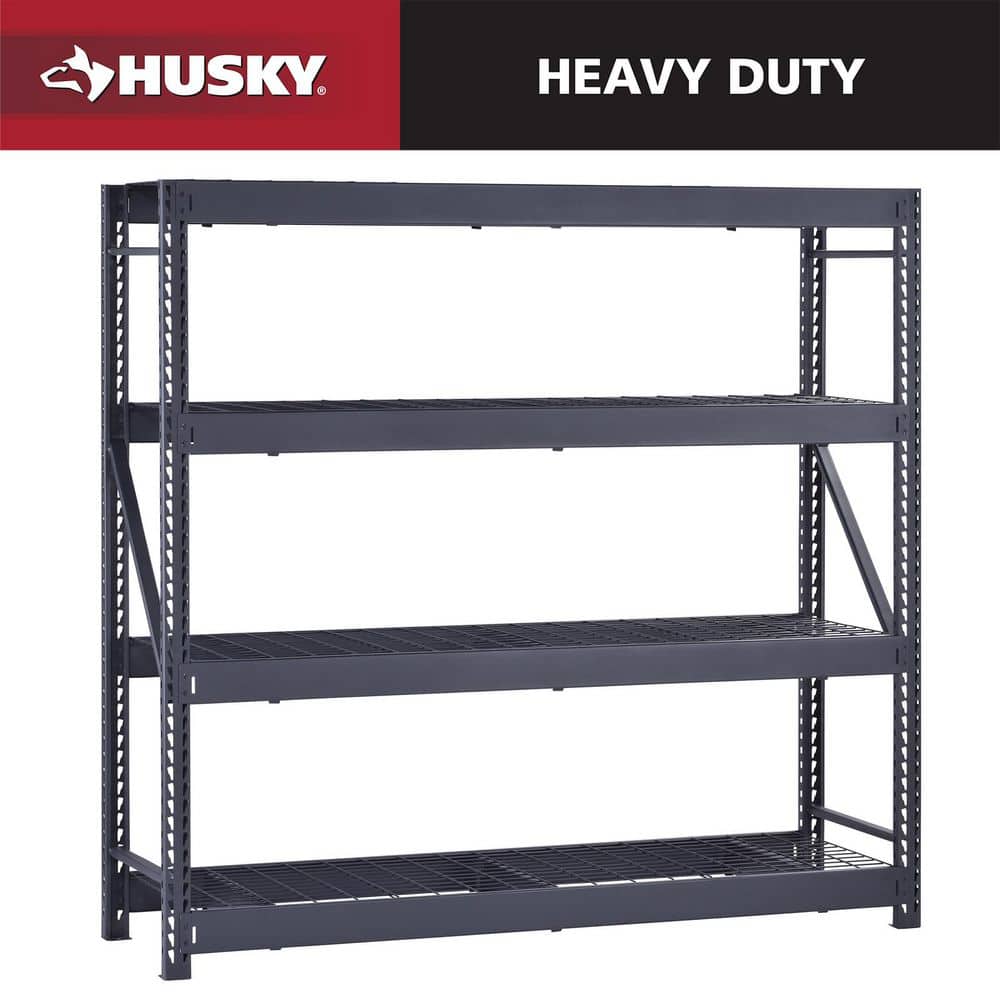 Husky 4-Shelf Metal Industrial Duty Freestanding Garage Storage Shelving Unit in Black (77 in. W x 72 in. H x 24 in. D) N2W772472W4B - The Home Depot