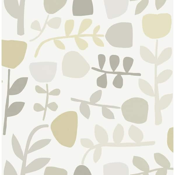 A-Street Prints Juni Neutral Abstract Tulips Paper Glossy Non-Pasted Wallpaper Roll