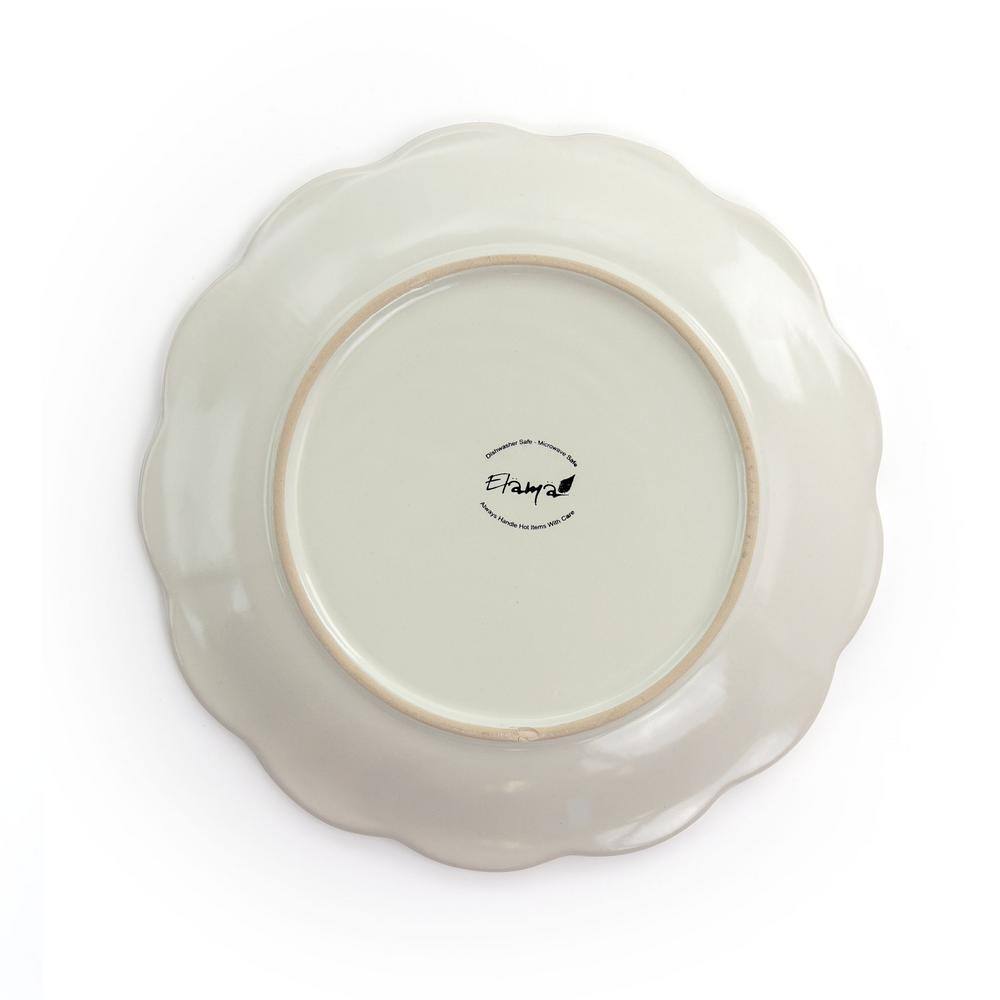 Ivory Embossed Ceramic 16-Piece Dinnerware Set with Scalloped Edges