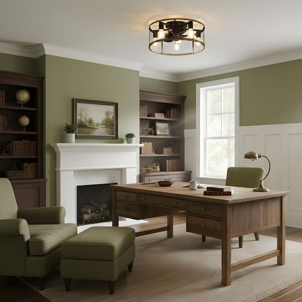 20 in. Indoor Black Caged Ceiling Fan with Light Kit, Bulb Included