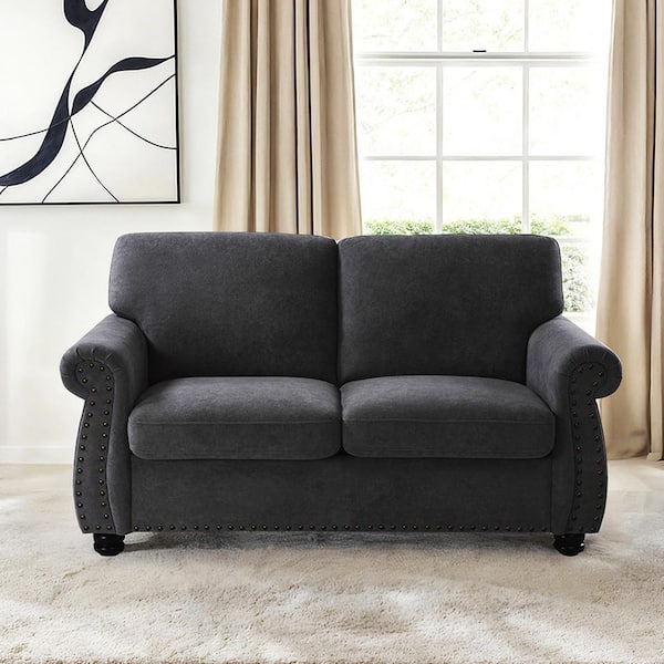 US Pride Furniture Chester 65 in. Wide Rolled Arm Velvet Modern Rectangle Loveseat in Black
