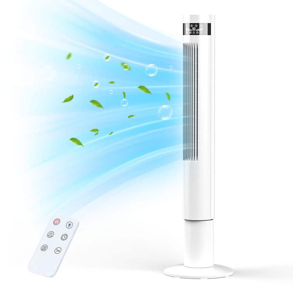 COWSAR 43.31 in. 3-Speeds 85° Oscillating Tower Fan with LED Display and Remote Control in White