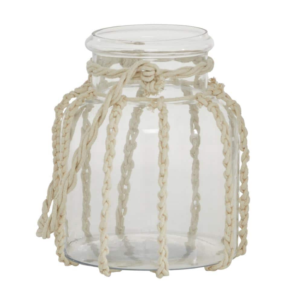 Coastal Charm Wooden Hanging Candle Lantern, 8" Clear Glass