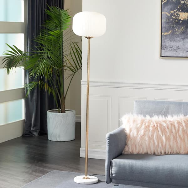 64 in. White Metal Floor Lamp with Round Ribbed Shade
