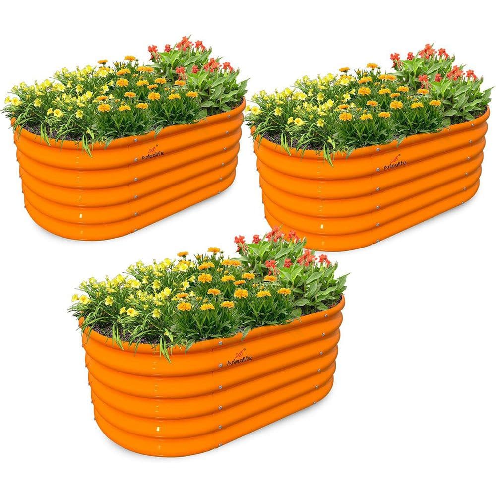 3-Pack Orange Oval Round Metal Kids Mini Planter Pots for Planting Vegetables, Flowers (40 in. L x 24 in. W x 18 in. H) price history on PriceWatchPro