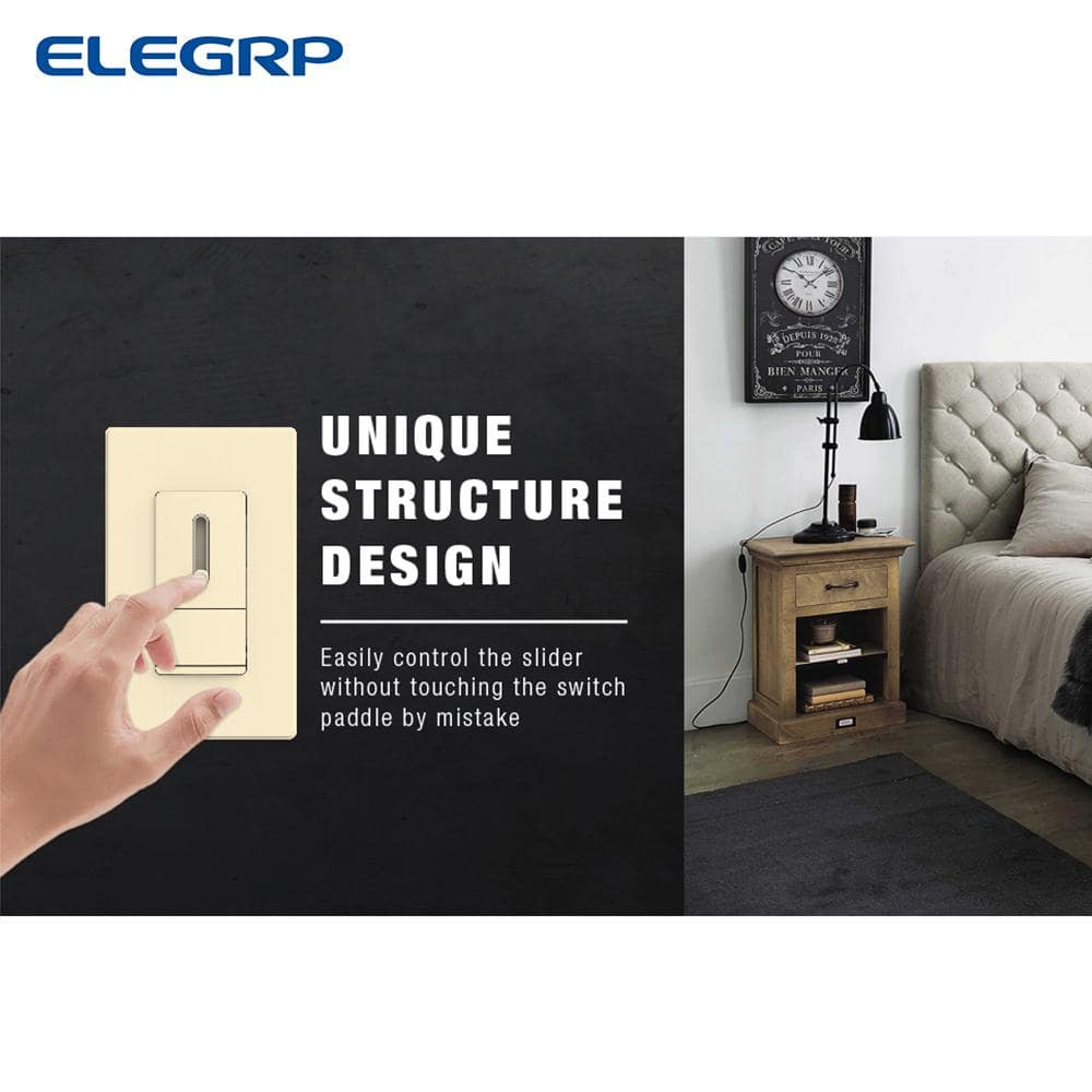 Light Almond Matte Double Pole Slide Dimmer with Wall Plate