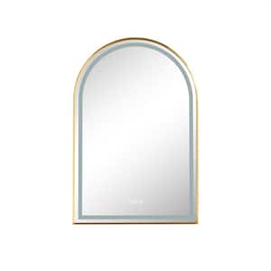 39 in. W x 26 in. H Arched Stainless Steel Framed Dimmable LED Wall Bathroom Vanity Mirror in Brushed Gold