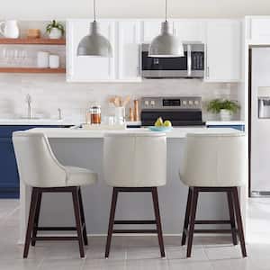 Martin 26 in. Light Grey High Back Solid Wood Frame Swivel Counter Height Bar Stool with Faux Leather Seat(Set of 2)