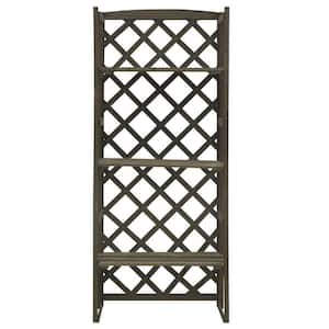 23.6 in. x 11.8 in. x 55.1 in. Grey Solid Fir Wood Plant Stand with Trellis