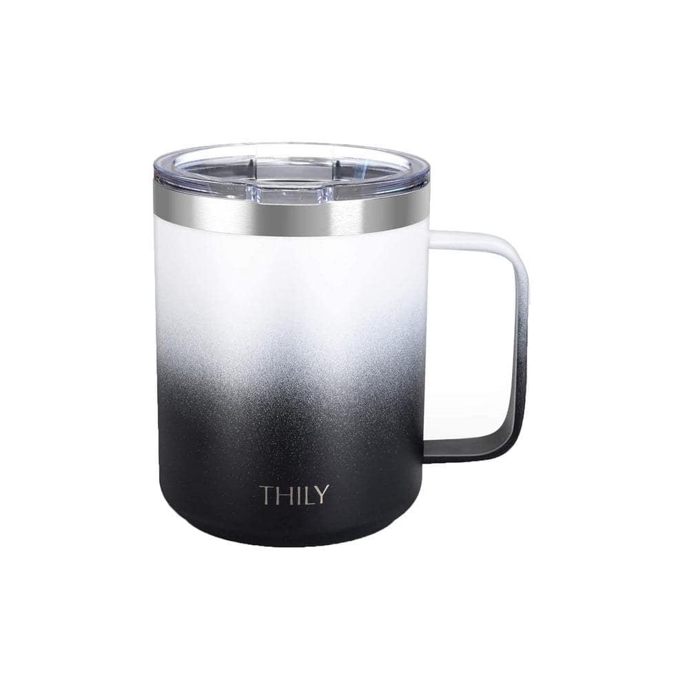 Vacuum 12 oz. Black and White Insulated Stainless Steel Coffee Mug with Spi