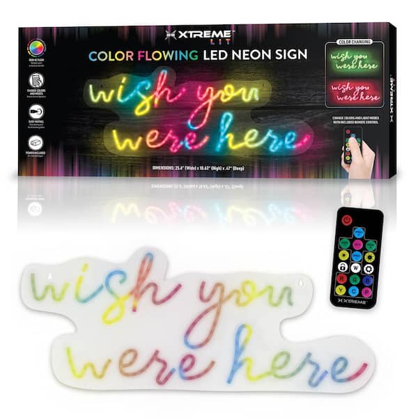 Unbranded "Wish You Were Here" 1-Piece Unframed with LED Light Neon Sign, People Wall Art 10.63 in. x 25.6 in.