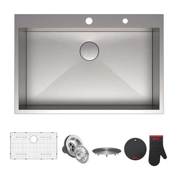 KRAUS Pax Drop-In Stainless Steel 33in. 2-Hole Single Bowl Kitchen Sink