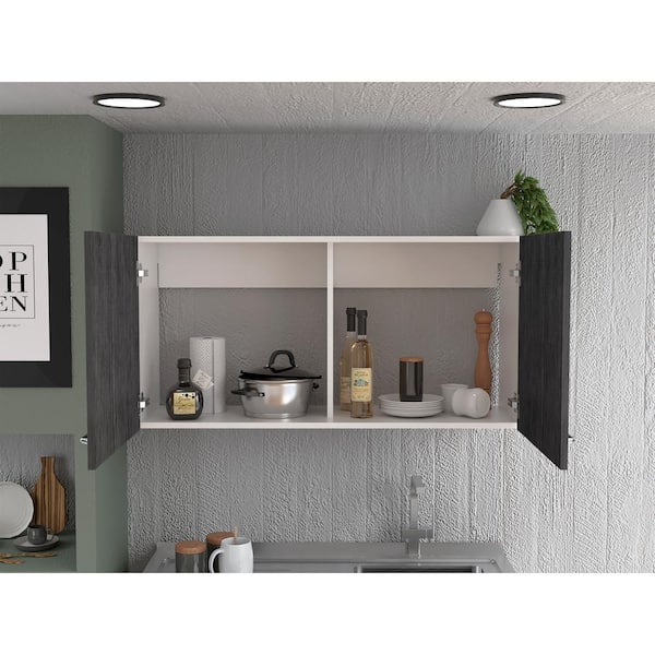 39.3 in. W x 12.6 in. D x 19.3 in. H White and Smokey Gray Ready to Assemble Wall Kitchen Cabinet with Double Doors