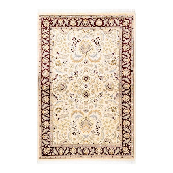 Mogul Ivory 4 ft. x 6 ft. Oriental Wool Indoor Area Rug
