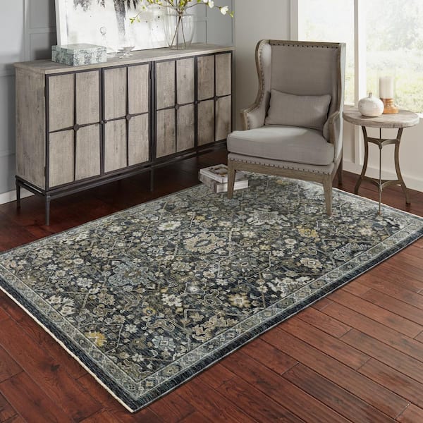 Ambrose Blue 2 ft. x 8 ft. Vintage Oriental Floral Polyester Fringe Edge Indoor Runner Area Rug