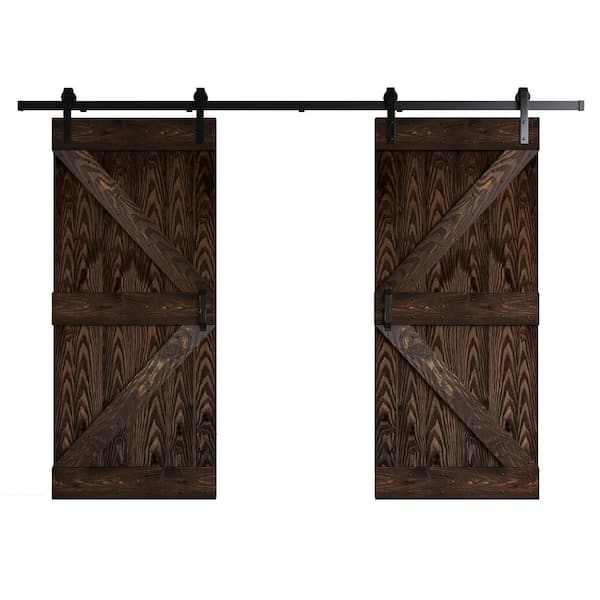 COAST SEQUOIA INC Coast Sequoia Embossing K Series 72 in. x 84 in. Kona Coffee DIY Knotty Wood Double Sliding Door with Hardware Kit