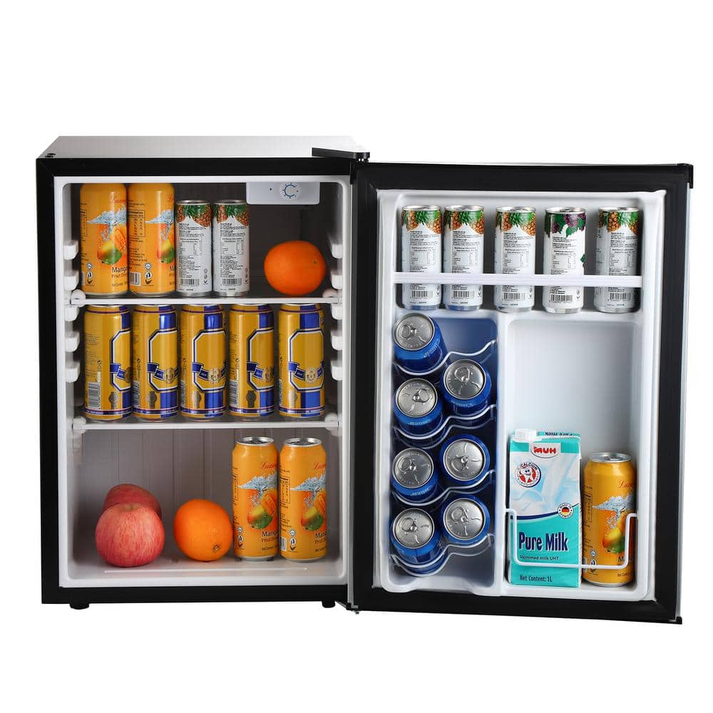 Compact Black Stainless Steel Mini Refrigerator with Glass Shelves