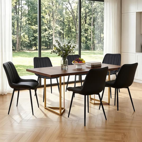 Set of 6 Modern Black Faux Leather Dining Chairs with Metal Legs, Mid Century Upholstered Kitchen Chairs for Dining Room