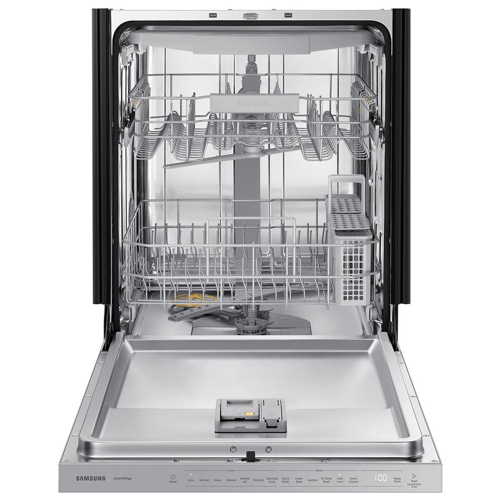 24" White Glass Smart Built-in Dishwasher with Pocket Handle