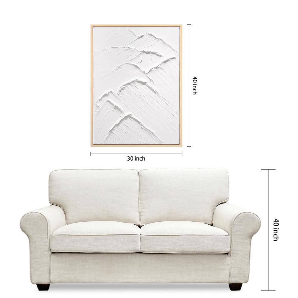 White Textured Abstract Mountain Canvas with Light Wood Frame, 30" x 40"