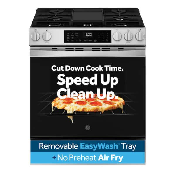 30 in. 5-Burners Slide-In Smart Gas Convection Range in Stainless with EasyWash Oven Tray And No-Preheat Air Fry