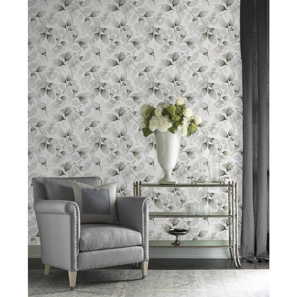 Sea Salt and Harbor Mist Watercolor Leaves Peel & Stick Vinyl Wallpaper