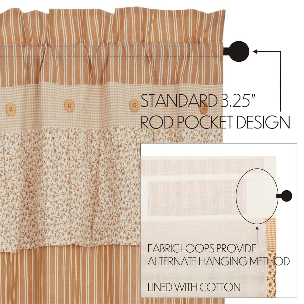 Gold and Creme Cotton Ruffled Valance with Wood Button Detail