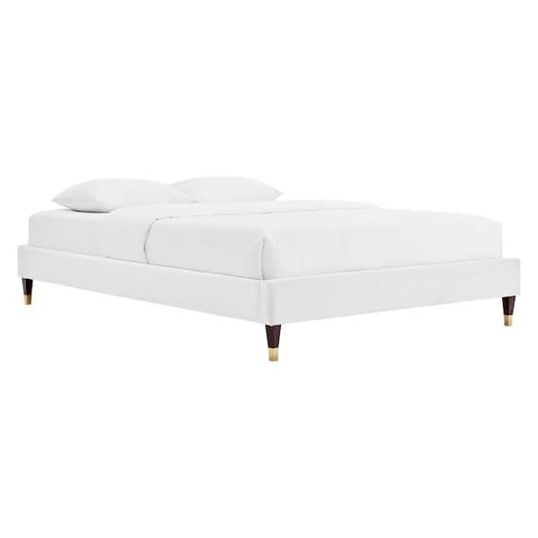MODWAY Harlow White Velvet Queen Performance Platform Bed Frame