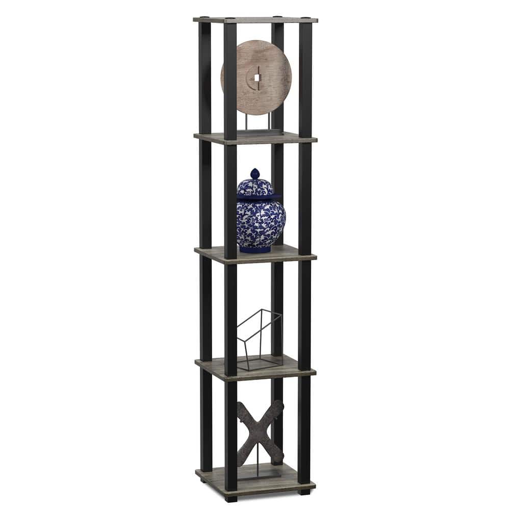 Black and Gray Adjustable 5-Tier Corner Wood Shelf