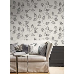 57.5 sq. ft. Black and White Branch Trail Silhouette Nonwoven Paper Unpasted Wallpaper Roll