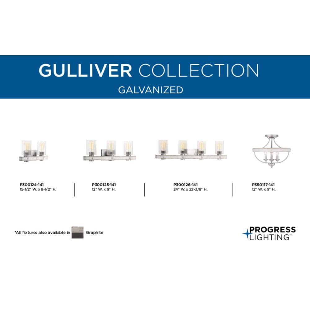 Gulliver Rustic Galvanized 4-Light Semi-Flush Ceiling Light with Wood Grain Accents