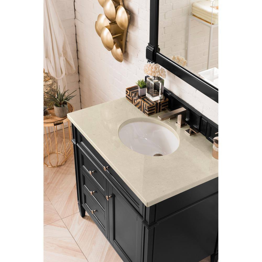 James Martin Vanities Brittany 36 In Single Vanity In Black Onyx With Marble Vanity Top In Galala Beige With White Basin 650 V36 Bko 3oglb The Home Depot