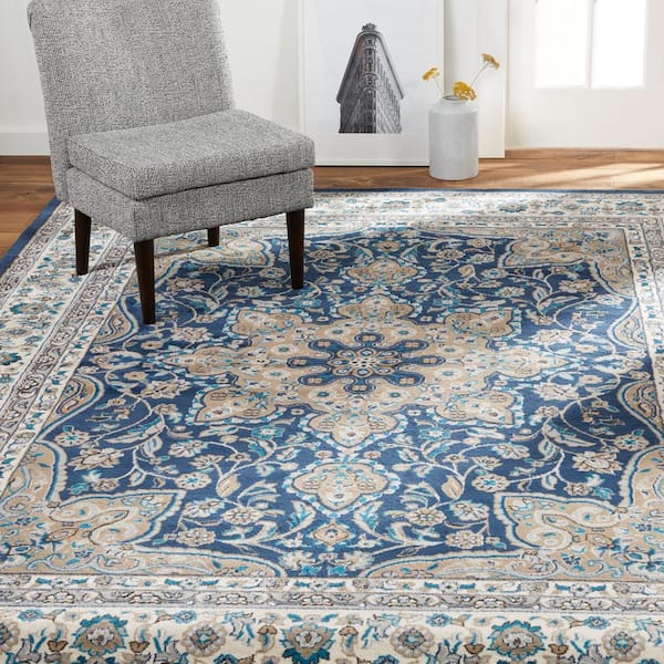Tremont Magnolia Navy Blue/Ivory 6 ft. x 9 ft. Medallion Area Rug