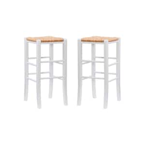 Marlene 29 in. White and Rush Seat Backless Bar Stool (Set of 2)