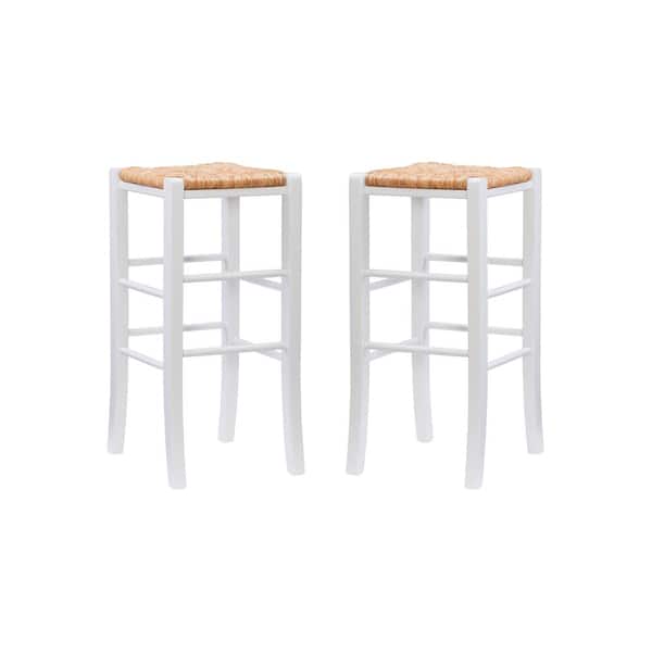 Linon Home Decor Marlene 29.15 in. White Backless Wood Bar Stool with Rush Seat Set of Two